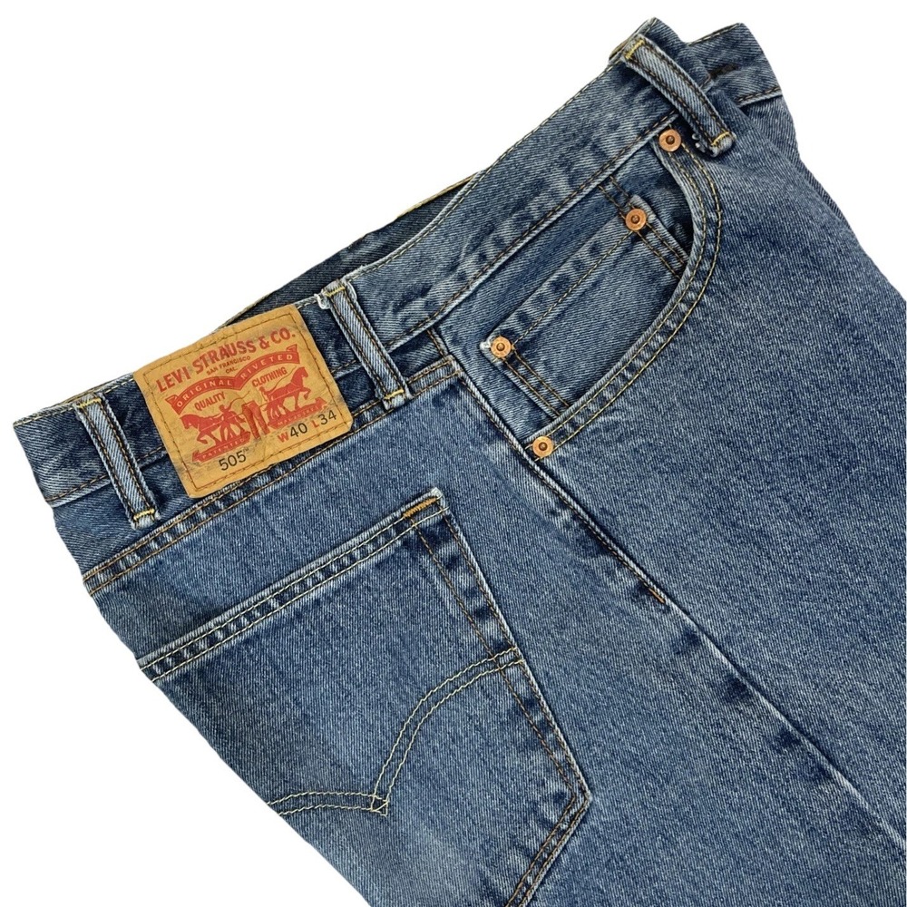 Levis 505 Jeans Mens 40x34 Blue Regular Straight Medium Wash Mid Rise Denim EUC
